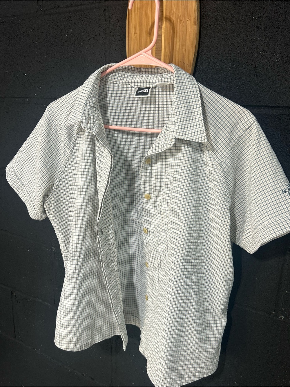 The North Face Men’s Short Sleeve Button-Down Shirt in White with Black Grid